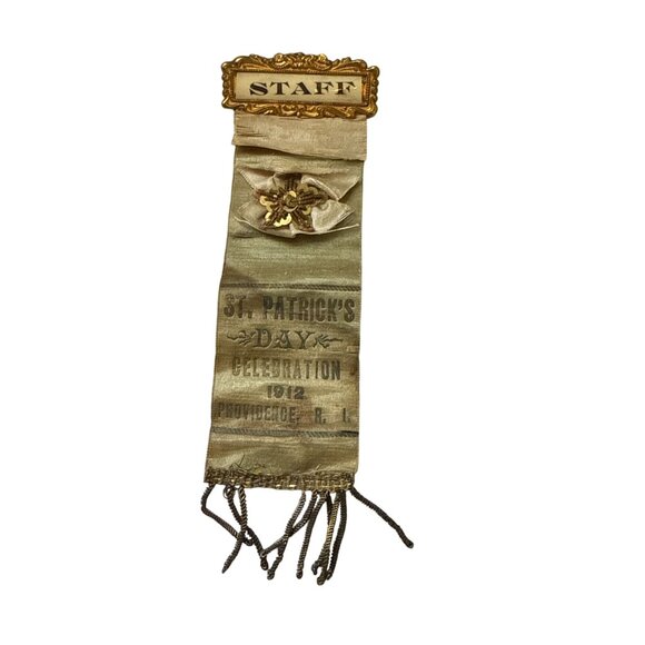 St Patricks day 1912 Staff Ribbon Badge Providence Ri Vintage Celebration Souven - Picture 4 of 15